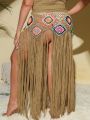 Plus Crochet Fringe Hem Cover Up Skirt