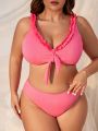 SHEIN Swim Mod Plus Size Women's Ruffle Trimmed Ribbed Swimwear Set