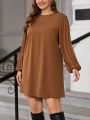 SHEIN Clasi Plus Size Solid Color Loose Fit Round Neck Long Sleeve Dress