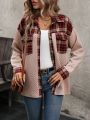 Contrast Plaid Print Drop Shoulder Flap Pocket Coat