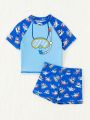 Baby Boy Cartoon Pattern Long Sleeve Split Swimsuit