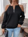 SHEIN Essnce Off-shoulder Zipper Design Solid Color Sweatshirt