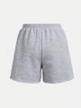 SHEIN Kids Cooltwn Tween Girls' Fashionable Sports Knitted Straight Wide Leg Shorts