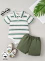 SHEIN Baby Boy Comfortable Gentleman Stripe Bodysuit & Shorts Set