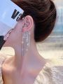 1pc Rhinestone Tassel Inlaid Earring, Gorgeous Ear Drop Style, Suitable For Party