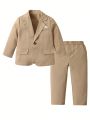 SHEIN Toddler Boys' Khaki Two-Piece Suit Formal Dress Set