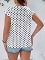 SHEIN LUNE Polka Dot Printed Plus Size T-Shirt