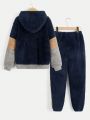 SHEIN Tween Boy Color Block Teddy Hoodie & Pants