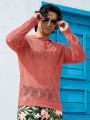 Men'S Solid Color Hollow Out Knitted Long Sleeve Sweater