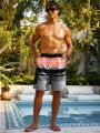 Men'S Striped Drawstring Waist Beach Shorts