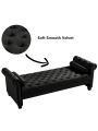 82 Inch End of Bed Bench with 2 Pillows Rolled Armed Ottoman Bench Velvet Bench Button Tufted Sofa Bench Upholstered Bench for Entryway, Living Room and Window