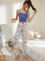 Figure & Slogan Graphic Cami Top & Pants PJ Set