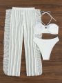 SHEIN Swim SXY Solid Color Halter Neck Swimsuit Set