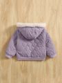 SHEIN Baby Girl Fuzzy Trim Hooded Quilted Jacket