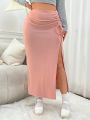 SHEIN Qutie Plus Size Soft Pink Designed Comfortable Skirt