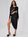 Taranthola Solid Asymmetrical Neck Cut Out Asymmetrical Hem Dress