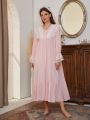 Contrast Lace Flounce Sleeve Ruffle Hem Nightdress