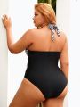 SHEIN Swim Vcay Plus Size Leopard Printed Halter One-Piece Swimsuit