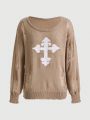 ROMWE Grunge Punk Cross Pattern Distressed Sweater