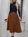 SHEIN LUNE High Waist Button Front A-line Skirt Without Belt