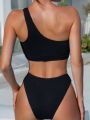 SHEIN Swim Chicsea Solid Color One Shoulder Swimsuit Set