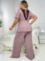 Plus Size Women's Lettuce Trim Short Sleeve Pajama Set