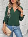 SHEIN LUNE Notched Neck Shirt With Rolled Cuff