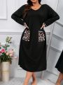 Plus Leopard Print Dual Pocket Nightdress