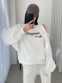 Dazy Star Text Pattern Hollow Out Drop Shoulder Sweatshirt