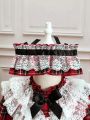 Baby Girl Tartan Print Contrast Lace Ruffle Trim Flounce Sleeve Bow Front Dress & Headband