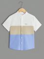 SHEIN Kids Academe Tween Boys' Comfortable Color Block Casual Shirt