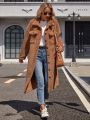 SHEIN LUNE Flap Pocket Drop Sleeve Shearling Coat