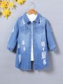 Young Girl 1pc Ripped Denim Jacket