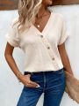 Women's Solid Color Short Sleeve Button-down Shirt