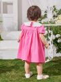 SHEIN Baby Girl Casual Summer Holiday Color Block Short Sleeve Dress With Doll Collar