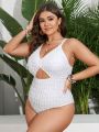 SHEIN Swim Basics Plus Size Women'S Hollow Out One Piece Textured Swimsuit