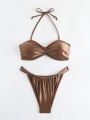 SHEIN Swim Chicsea Ruffle Neckline Halter Swimsuit Set