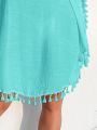 SHEIN Swim Summer Beach Hollow Out Tassel Trim Batwing Sleeve Cover Up Dress