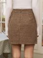 SHEIN Frenchy Women's Plaid High Slit Hem Skirt