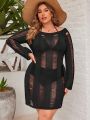 SHEIN Swim BohoFeel Plus Size Women's Long Sleeve Hollow Out Cover Up Dress