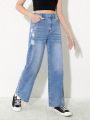 Girls' (Big) New Arrival Slim-Fit Distressed Straight Leg Jeans With Washed Effect