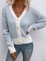 SHEIN Frenchy Leisure Women's Contrast Color Button Front Cardigan