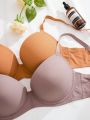 5pcs/Set Plus Size Solid Color Bra With Steel Ring