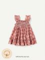 Cozy Cub Baby Girl Plant Pattern Square Neckline Ruffled Waist Dress With Flounce Trim