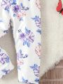 2pcs Baby Girls' Purple Floral Print Outfits