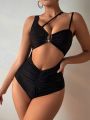 SHEIN Swim Chicsea Women'S One-Shoulder Hollow Out Asymmetric Neckline Monokini Swimsuit