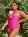 SHEIN Swim SXY Plus Size Women's Cross Halter Strap One-Piece Swimsuit