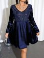 SHEIN Privé Plus Size V-neck Shiny Panel Velvet Dress