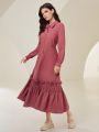 SHEIN Mulvari Ladies' Solid Color Ruffled Hem Shirred Dress