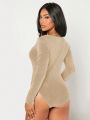 SHEIN SXY Solid Color Long Sleeve Bodysuit